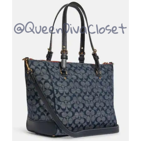 New Coach kleo carryall denim signature chambray tote bag purse - Picture 2 of 12